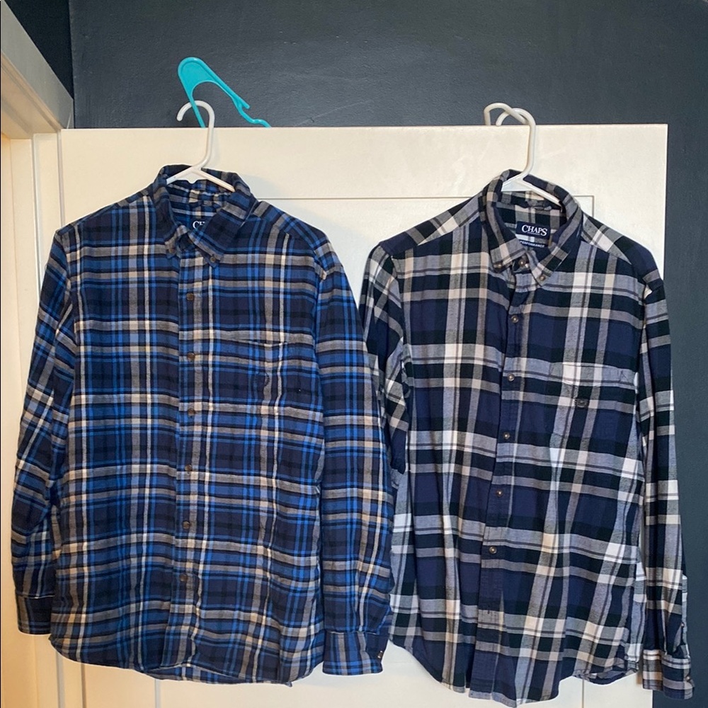 Lot of Two (2) Chaps Flannel Shirts Blue and Black
